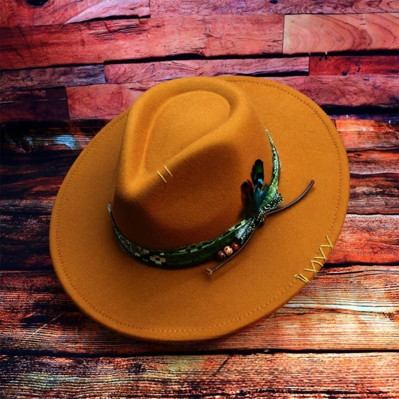 Fedoras felt hats men Actors perform hat Homburg Panama Props Western black green women's Headwear Decorate dancing party caps