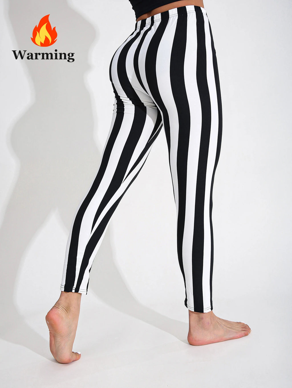 Autumn Winter 1PACK Women's Black White Thick Strip Velvet Thickened Sexy Tight Legging Casual Sports Elegant Fitness Yoga Pants