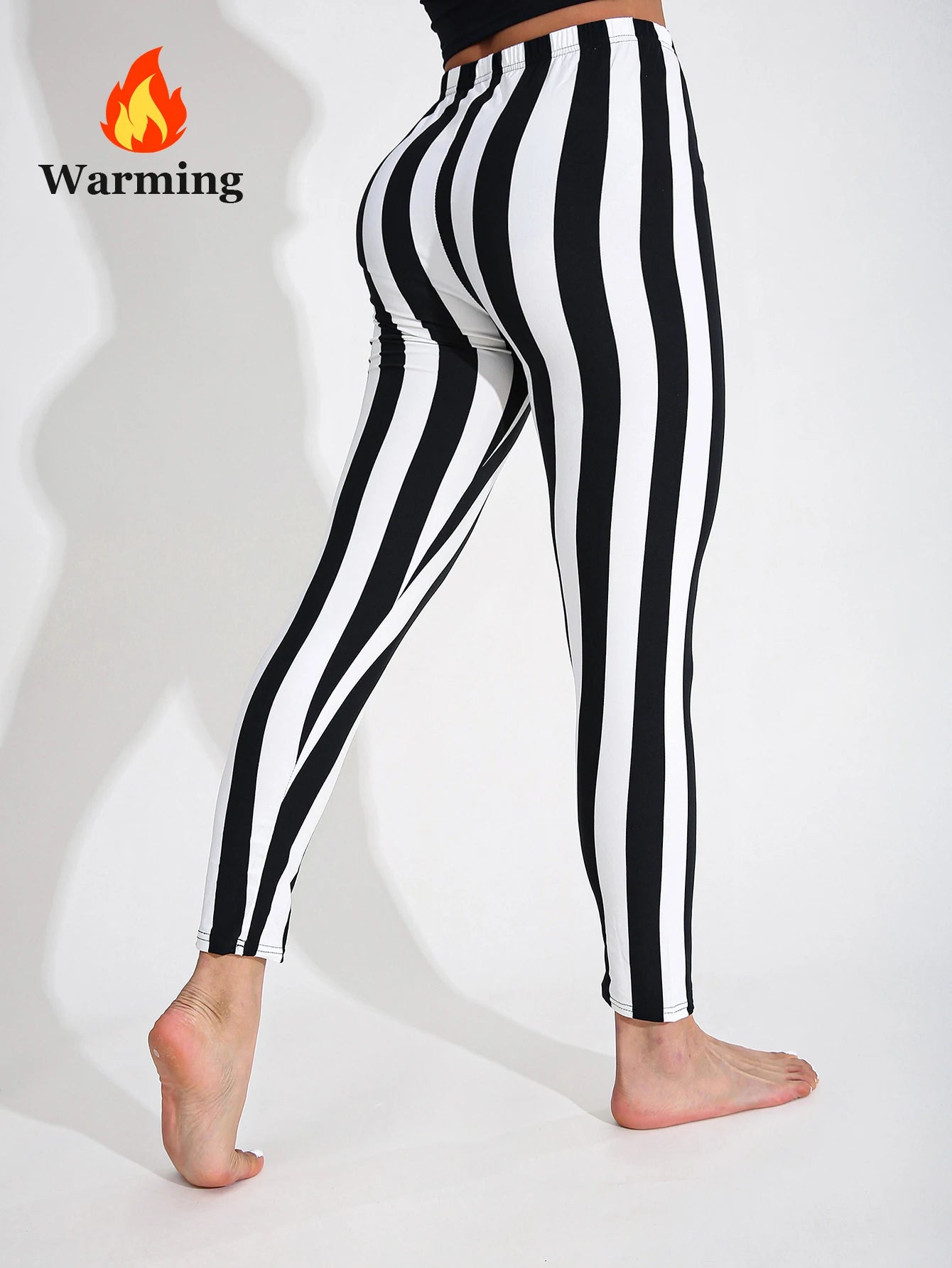 Autumn Winter 1PACK Women's Black White Thick Strip Velvet Thickened Sexy Tight Legging Casual Sports Elegant Fitness Yoga Pants