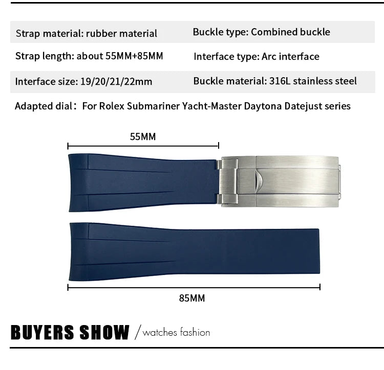 18mm 19mm 21mm 22mm Curved End Rubber Silicone Watchband for Rolex Submariner 20mm GMT Yacht-Master Daytona Deepsea Soft Strap
