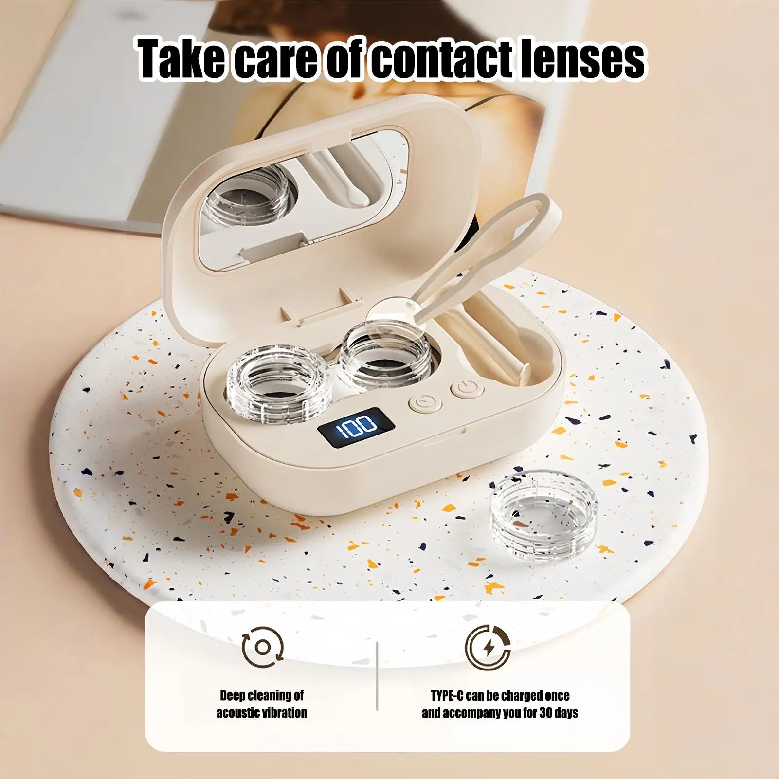 Travel Contact Lens Case Kit, Ultrasonic Portable Electric Home Supplies Cute Contact Lens Case for Outdoor Fitness Travel Home