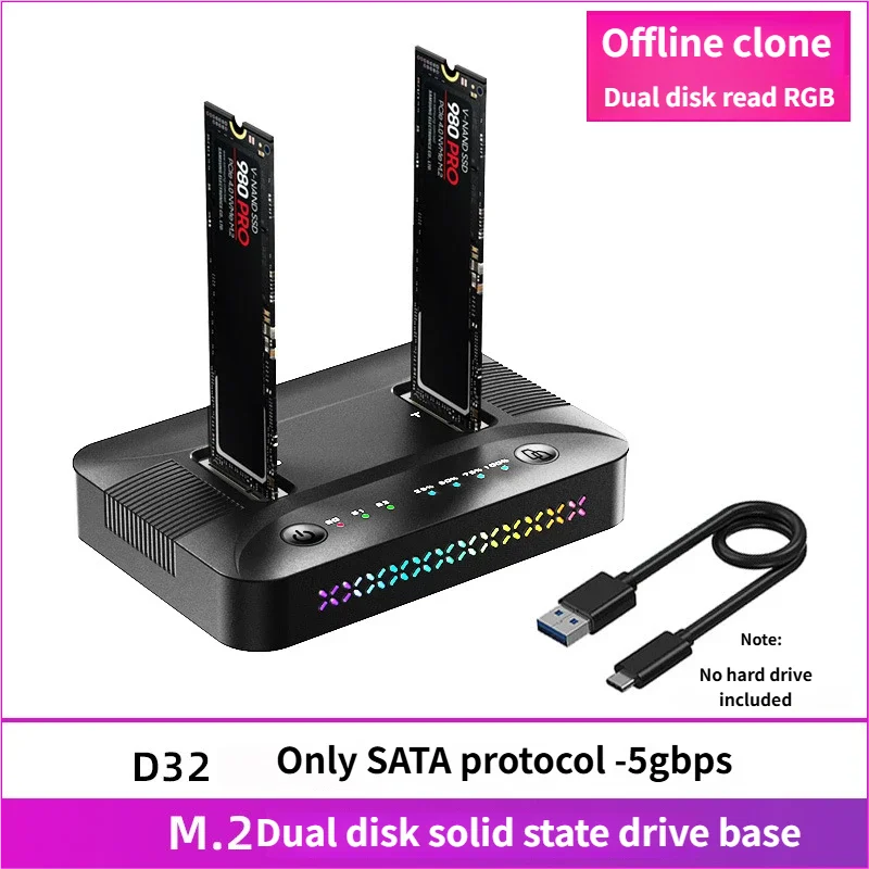 M.2 NVMe/SATA Dual-Bay Hard Drive Docking Station Offline Clone Hard Disk M.2 SSD Duplicator USB3.2 GEN2 SSD Adapter Enclosure