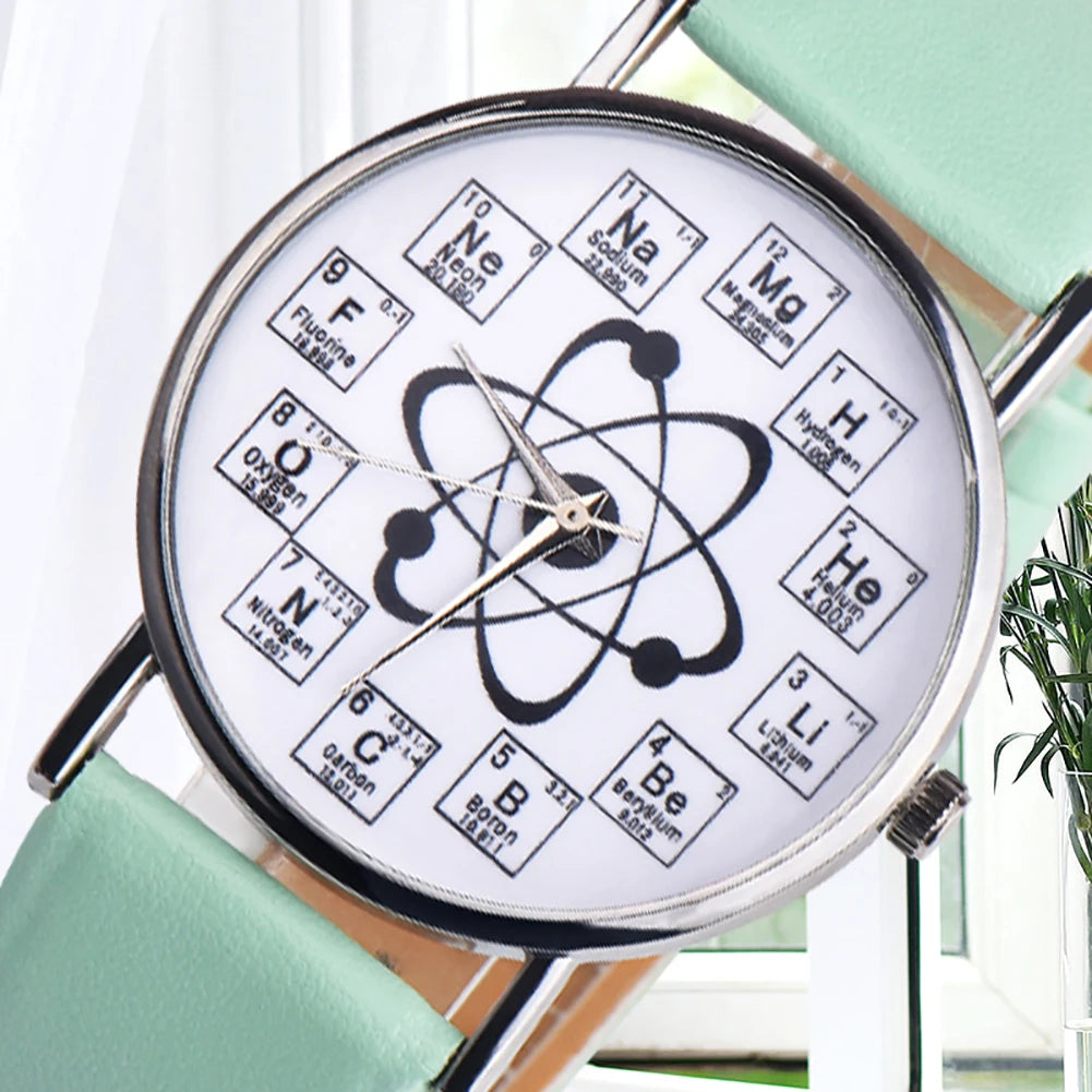 Ladies Watches Creative Design Chemical Element Markers Molecule Pattern Watches Leather Band Quartz Wristwatch Watch Women