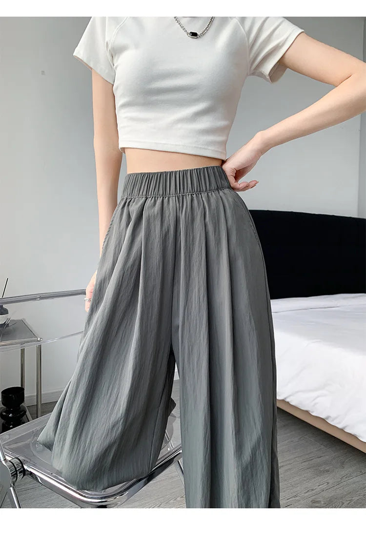 BIVIGAOS Lazy Style Loose Wide Leg Pants Women Summer Coloured Thin Casual Tide Straight Ice Silk Japanese Sunscreen Pants