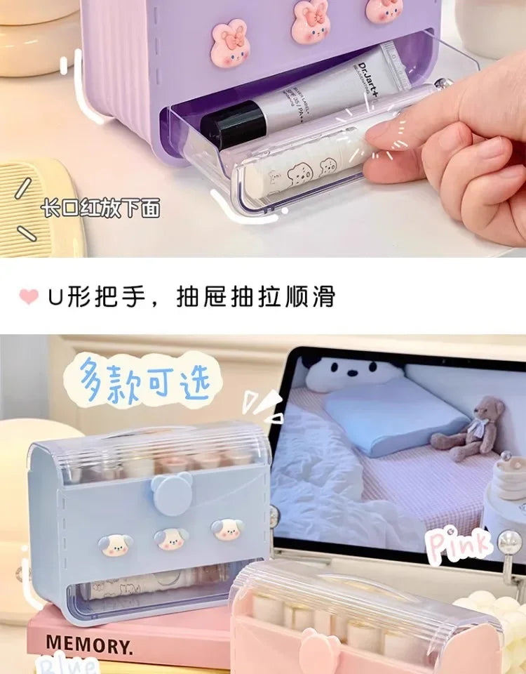 Makeup Lipstick Stand Case Desktop Cosmetic Organizer Storage Box Lipstick Dust-proof Display Stand Holder Cute Dressing Table