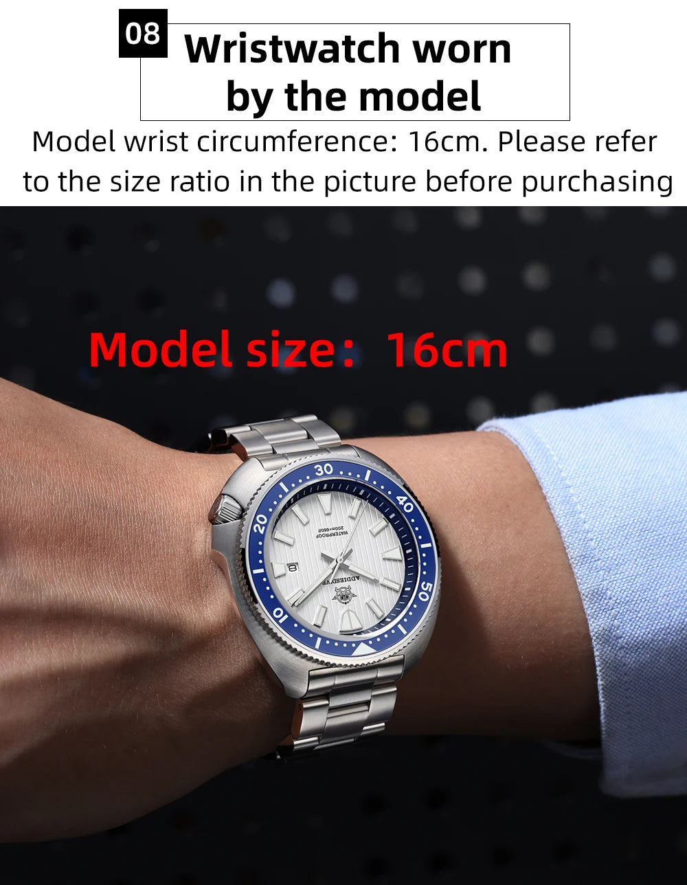 ADDIESDIVE Watch For Man AD2507 Sapphire Crystals Window Display BGW9 Luminous 200M waterproof 316L Stainless Steel Quartz Watch