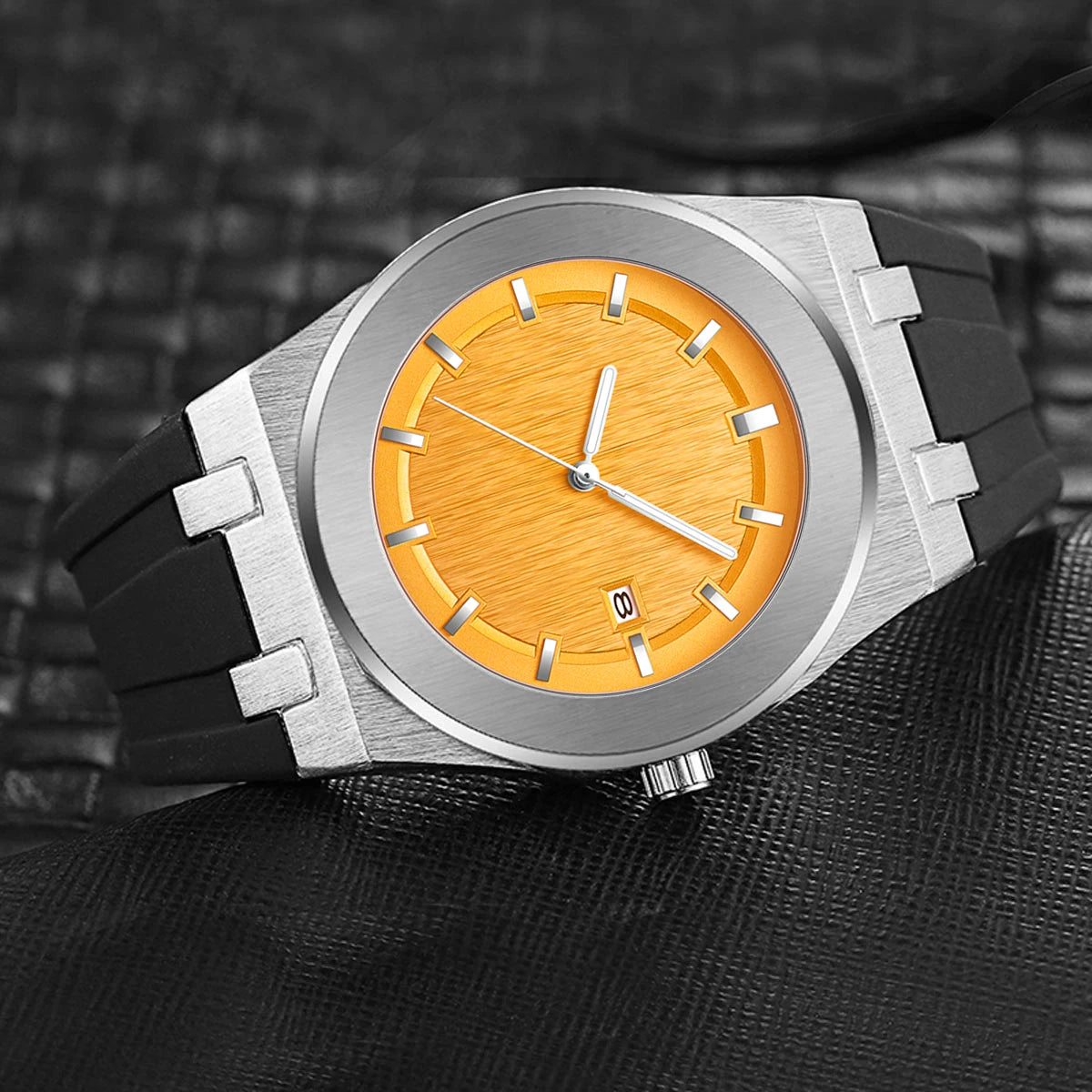 PINTIME Simple Men's Watch Fashion Leisure Sports Silicone Watch Automatic Date No Logo Round Waterproof Quartz Watch