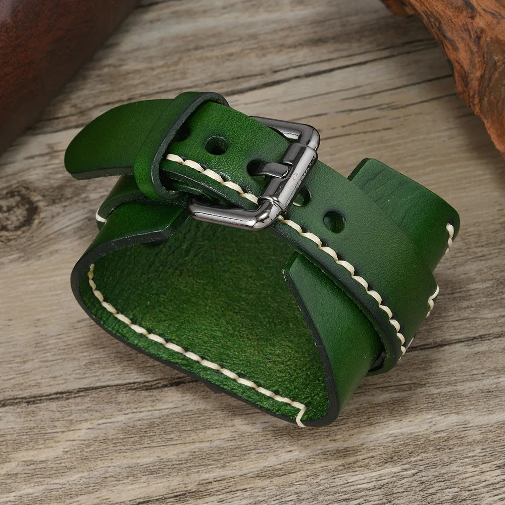 Men's Vintage Wide Cowhide Leather Hand-Stitched Quartz Watch - Retro Wrist Accessory