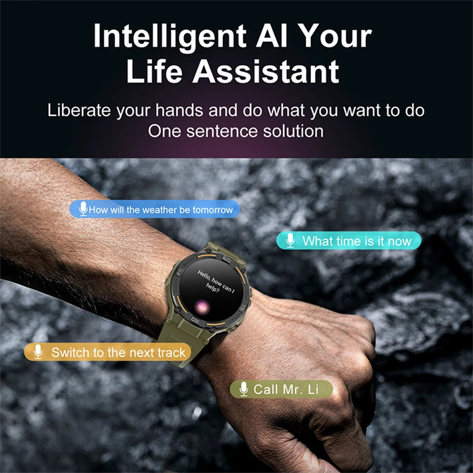 Outdoor Military Rugged Smartwatch Men GPS Sports Fitness Waterproof Watch Bluetooth Call with LED Lights Smart Watch