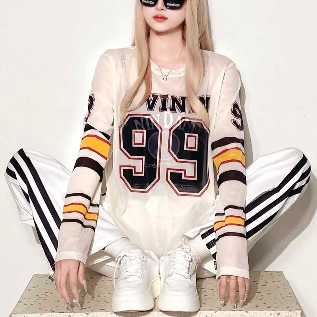 Sunshield Mesh T-Shirt Women's Base Layer Elegant Innerwear Summer Long-Sleeve Thin Cover-Up 2025 New Street Style Collection