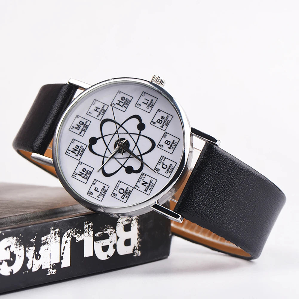 Ladies Watches Creative Design Chemical Element Markers Molecule Pattern Watches Leather Band Quartz Wristwatch Watch Women
