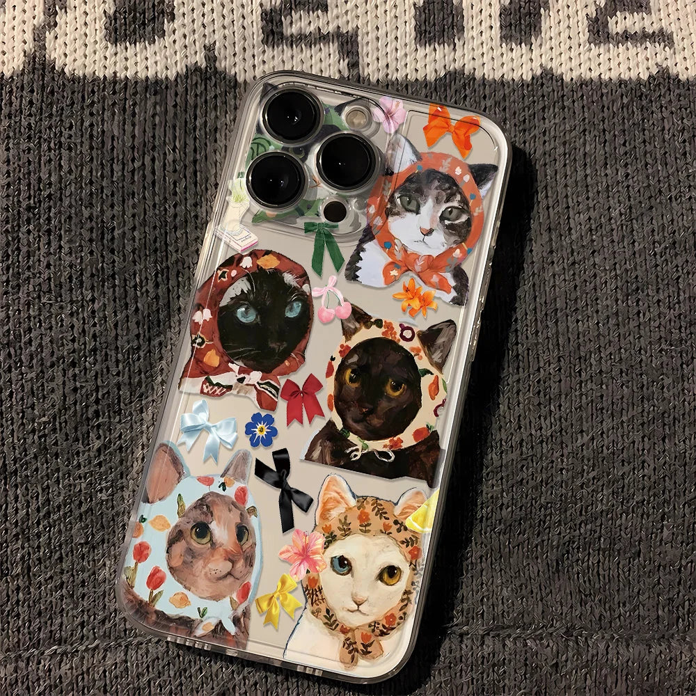 Colorful Cat Design Phone Case For iPhone 17 Pro Max 16 15 14 13 12 11 16 Plus 17 Air Shockproof Silicone Bumper Cover