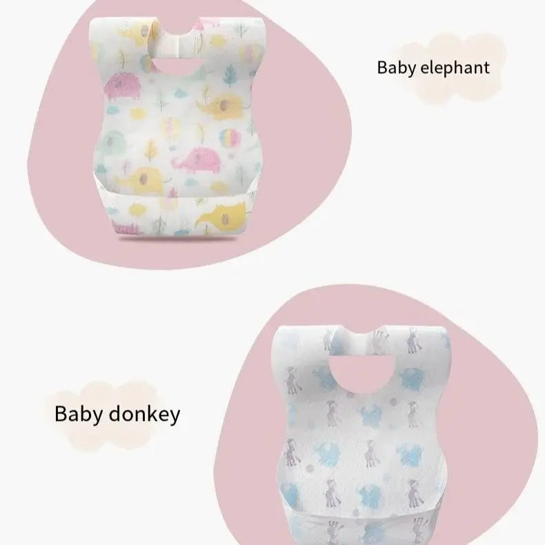 50-Pack Disposable Bibs for Babies Aged 6 Months to 2 Years Cartoon Bear Feeding Bib for Boy Girl Non-woven Drool Towel