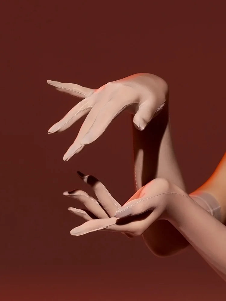 Sexy Women 8D 912 Pin Oil Glossy Shiny Elastic Glove Sheer See Through Ultrathin Sunscreen Driving Glove Luxury Candy Color
