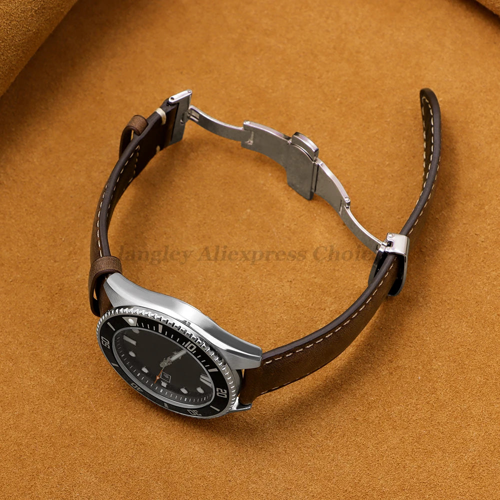 Genuine Calfskin Leather Watchband for Seiko for Omega Business Watch Band 14/16/18/20mm 22mm Butterfly Buckle Stitching Straps