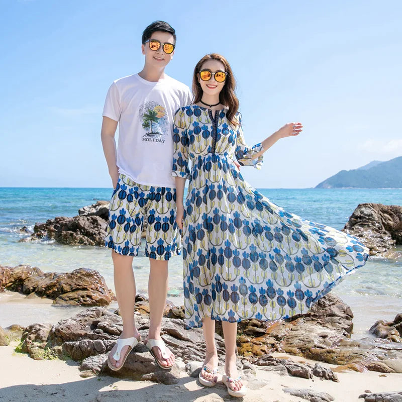 Vacation Look Family Matching Clothes for Parents and Children Outfits Daughter Mom Dress Son Dad T Shirts Shorts Two Piece Sets