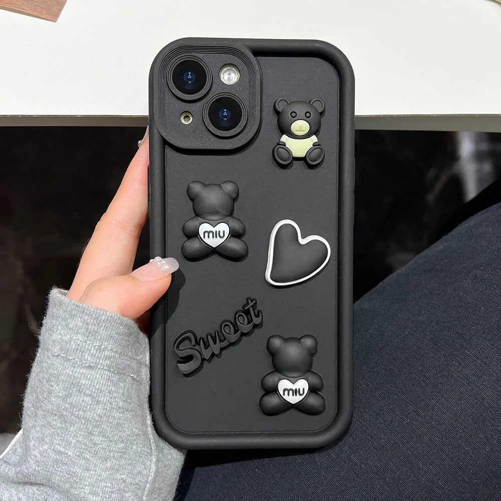 Luxury Cute Bear Phone Case For iPhone 16 Pro Max Funda iPhone 11 13 15 14 12 16 Plus 16promax 15promax 14promax Silicone Covers