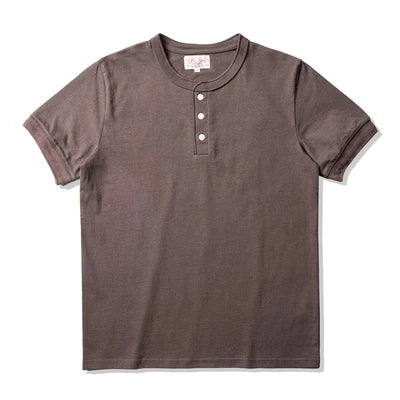 T1-0007 Red Tornado Asian Size Super Good Quality Mans 260GSM Heavy Thick Casual Henley Tee Cotton 7 Colors