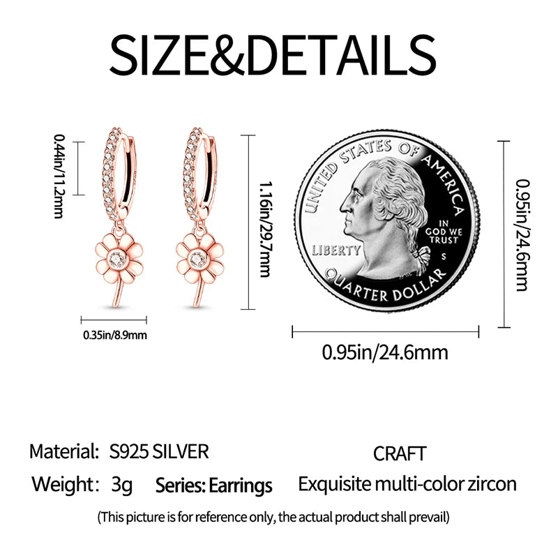Hot Sale 925 Sterling Silver Spring Zircon Sunflower Stud Earrings For Women 2023 Trending Fashion Jewelry mother's day gift