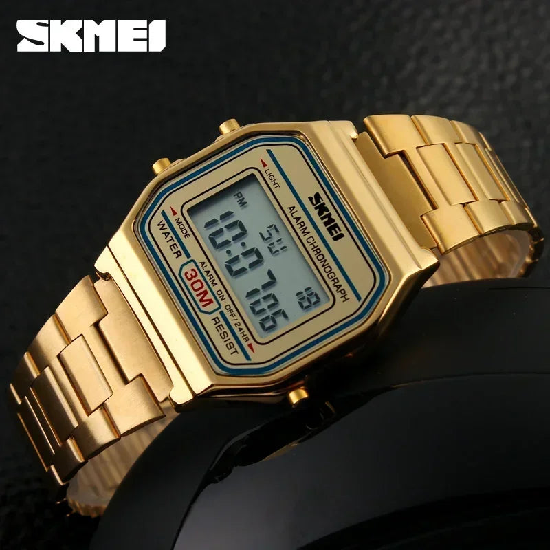 Skmei Fashion Men Stainless Steel Strap LED Display 3Bar Waterproof Digital Watch Reloj Hombre For Casual 1123 Sport Watches