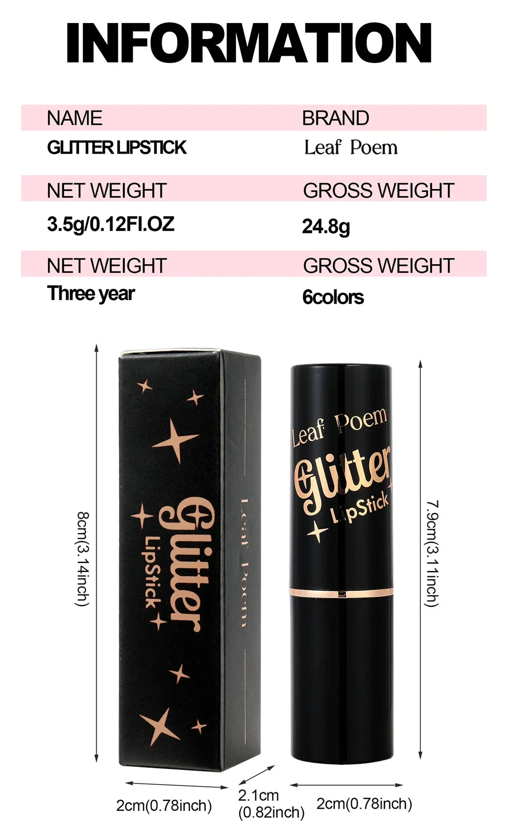 Black Tube Shiny Diamond Lipstick Pearl Moisturizing Glitter Lip Tint Balm Waterproof  Lasting Lip Gloss Shimmer Sexy Lip Makeup