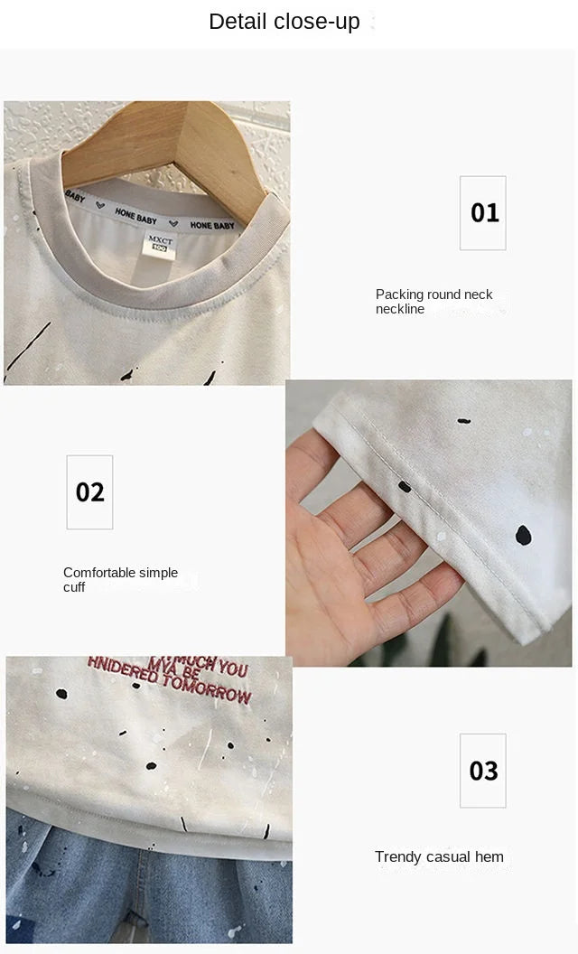 Summer Clothes Junior Boys Outfit Set Kids Outdoor Clothes for Children Letter Short Sleeve T-shirts + Denim Shorts 2 Piece Set