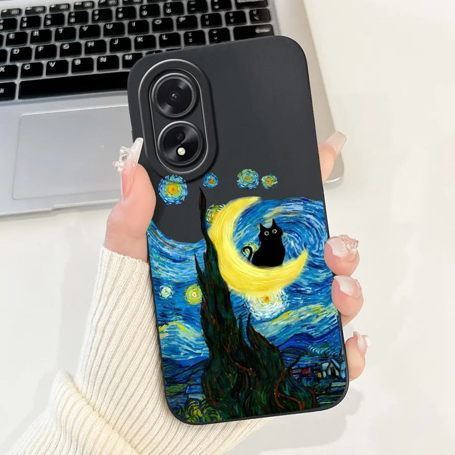 For Oppo A38 CPH2579 Phone Case New Fashion Soft Matte Silicone Rabbit Flower Goothic Style Capa For Oppo A18 CPH2591 Back Cover