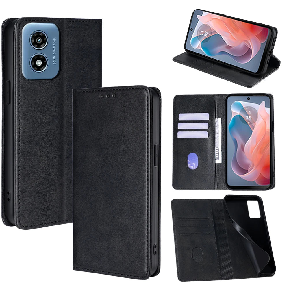 Wallet With Card Slots Holder Magnetic Flip Leather Book Case for Motorola E14 G64 G64Y G85 G54 Moto G Power G Play G 5G 2024