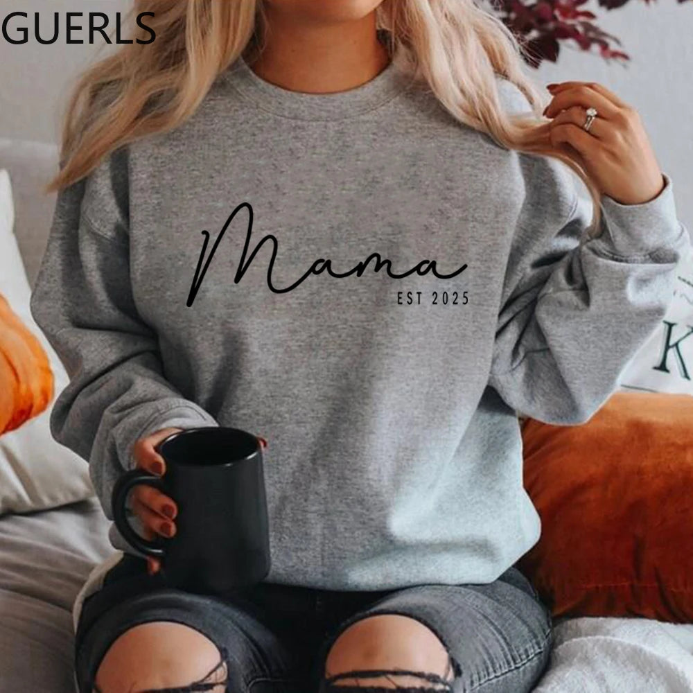 Mama Est Sweatshirt Custom Mama Est 2025 Sweatshirt Custom Mom Sweatshirts Women Hoodies Long Sleeve Crewneck Sweater Mom Gift