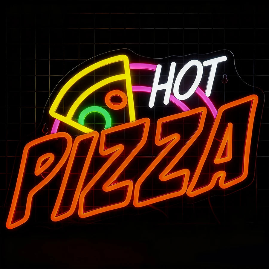 Gourmet Neon Signs, Aesthetic Business Lights Of Fried Chicken Pizza Icons, Used For Decor Of Fast Food Restaurants And Shops.