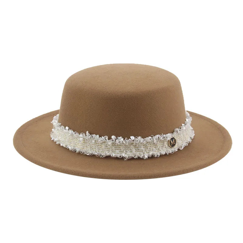 Hats for Women Fedoras Felted Hat Flat Dome Solid Band Luxury Elegant Fahsion Jazz Cap Women's Hat Women Hat Sombreros De Mujer