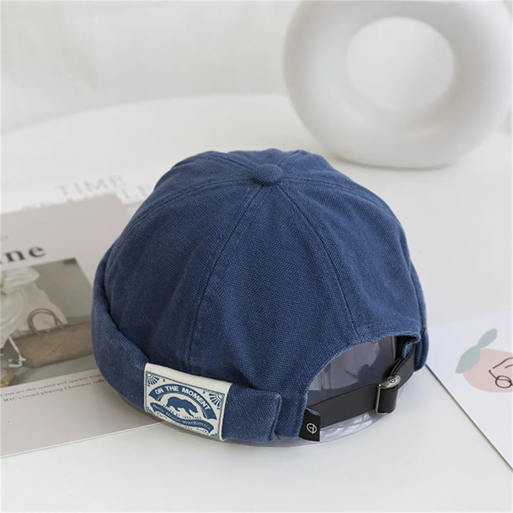 Retro Letter Label Brimless Caps Unisex Solid Color Beanie Men Women Summer Street Adjustable Docker Hats Melon Cap Hip Hop Cap