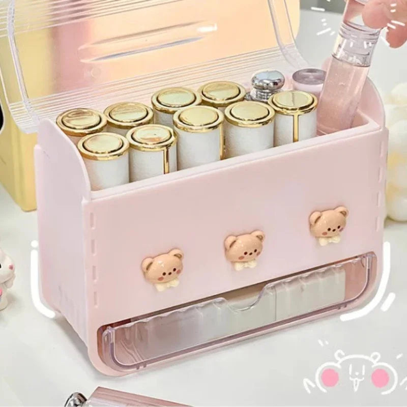 Makeup Lipstick Stand Case Desktop Cosmetic Organizer Storage Box Lipstick Dust-proof Display Stand Holder Cute Dressing Table
