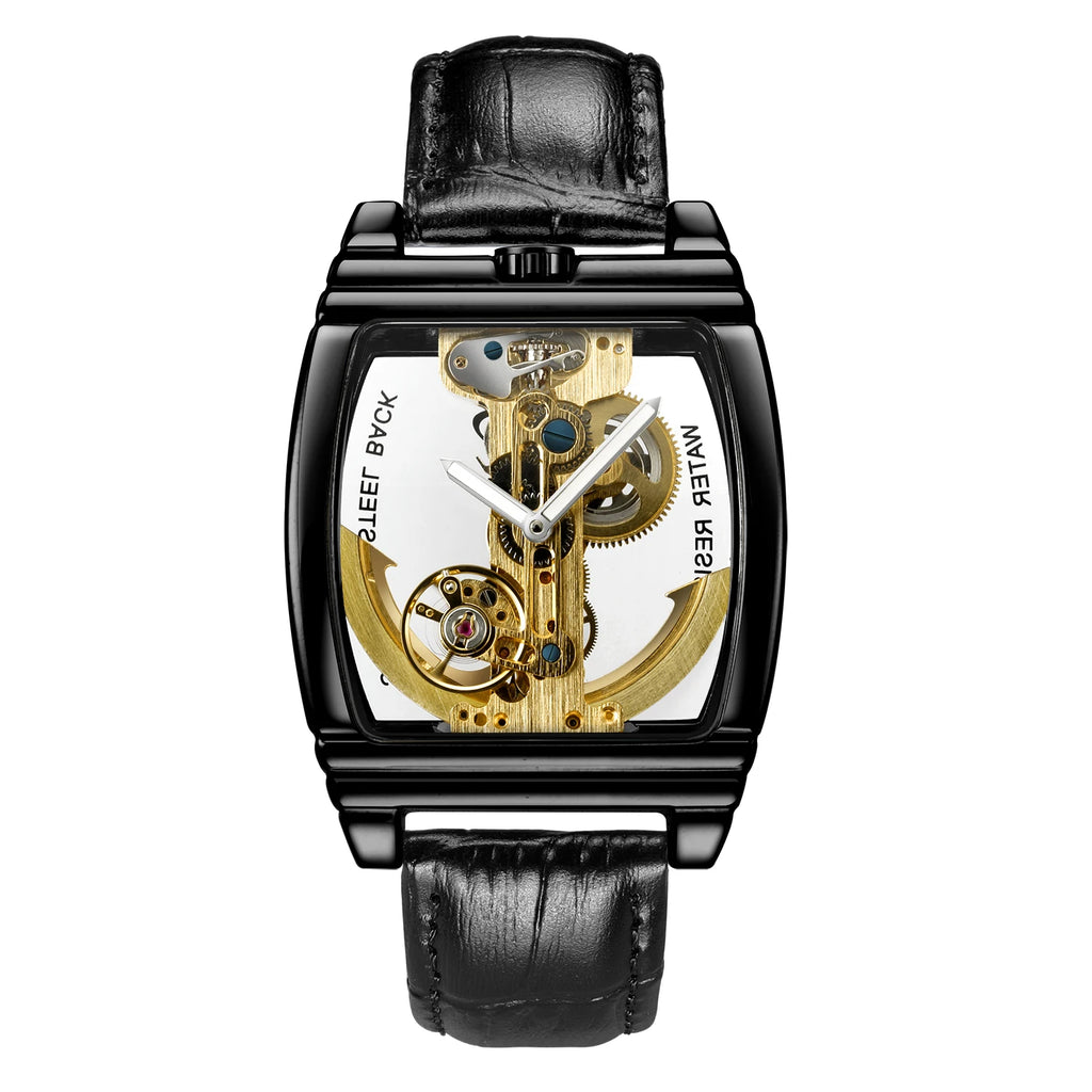 Luxury Transparent Automatic Mechanical Men Watch Steampunk Skeleton Gear Self Winding Leather Men's Clock Watches montre homme