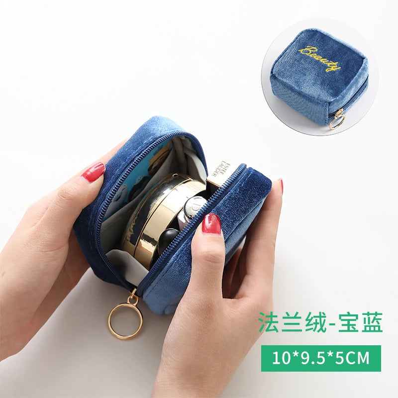 Velvet Embroidery Cosmetic Bag Sanitary Pad Pouches Portable Durable Makeup Lipstick Data Cables Organizer Toiletry Beauty Case