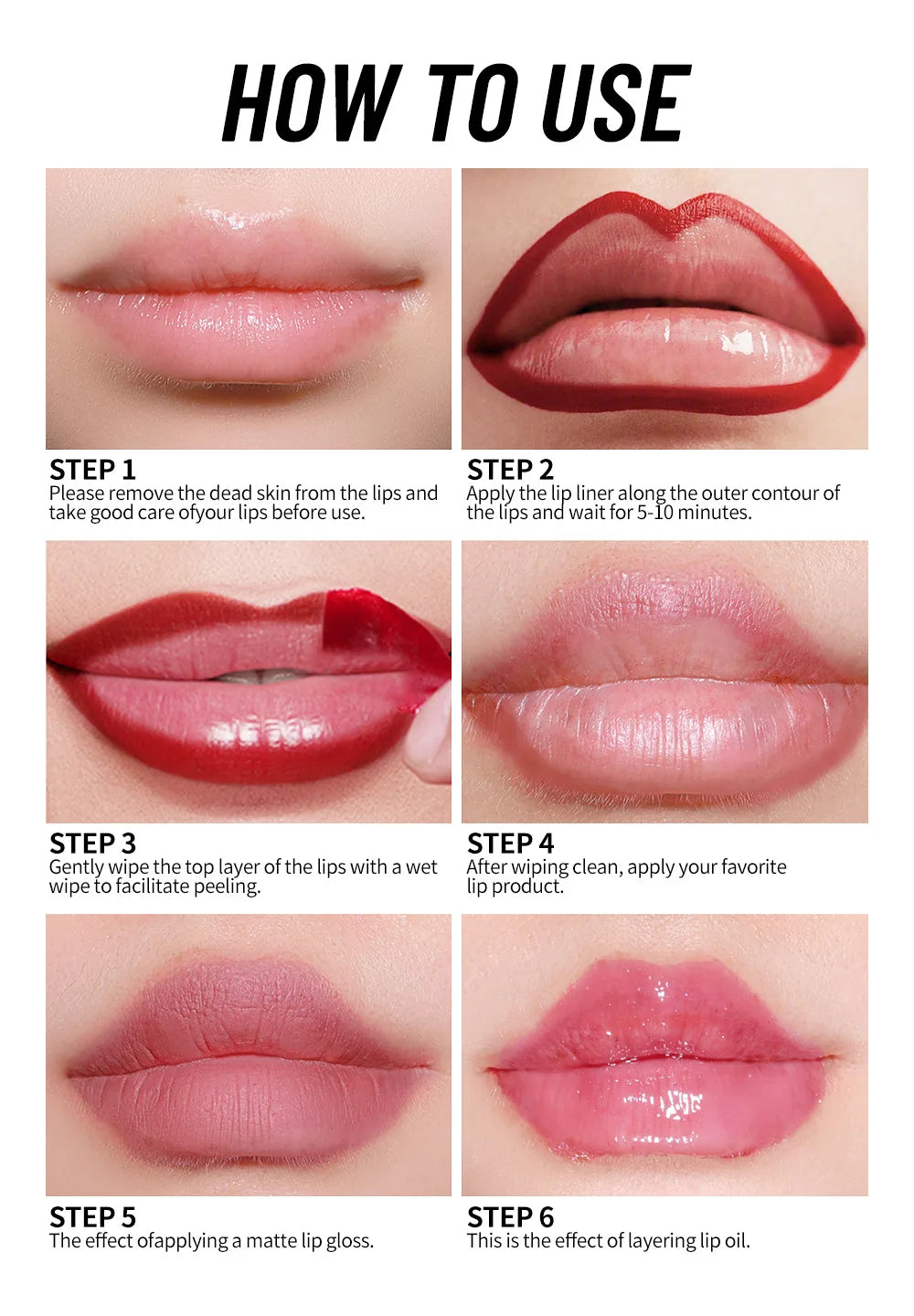 5pcs Peel Off Lip Liner Pen Set, Long-lasting Waterproof & Smudge-proof Peel Off Lip Liner Stain,Peel Off Lipstick Natural Lip
