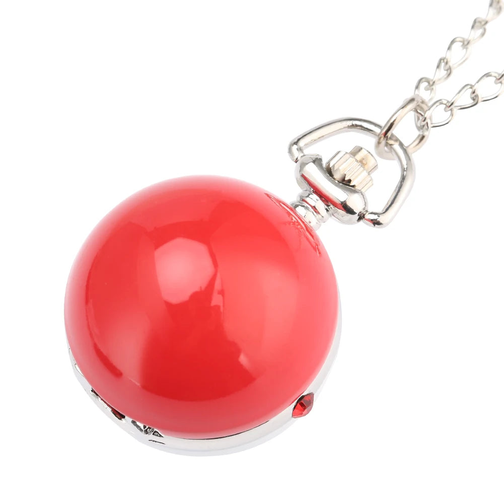 Xmas Red White Ball Shaped Necklace Pocket Watch Kids Pendant Quartz Pocket Clock Christmas Gifts