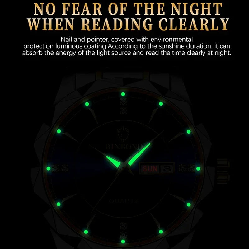 BINBOND B5552 New Luxury Brand Quartz Women's Watches 30M Waterproof Luminous Date Wristwatch Fashion Business Womens Watches