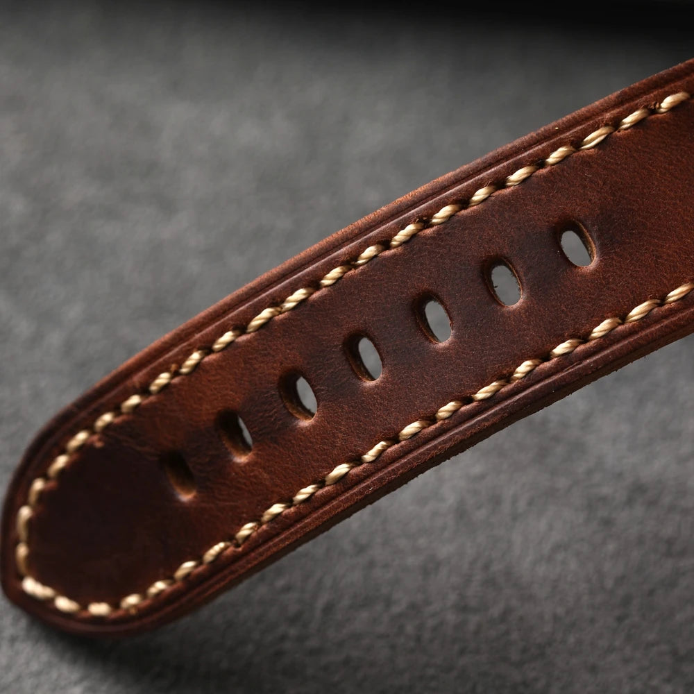 Handmade Layer Cowhide Leather Strap Suitable For Bronze Watchband 20 22 24 26MM Thickened sSoft Leather Retro Style Men Bracele
