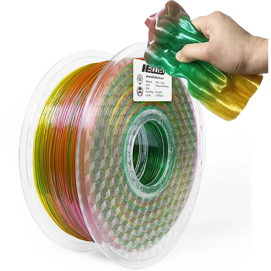 200g/500g/1Kg 3D Printer Filament TPU Transparent Rainbow Elastic Flexible 1.75mm Roll Flex tpu Fresh Green 3D Printing Material