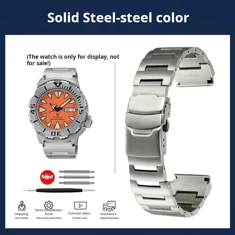 For SEIKO No. 5 Watch band Red Toothed Water Ghost Little Monster SRP307 313 SKX779 SKX781 strap Stainless steel chain bracelet