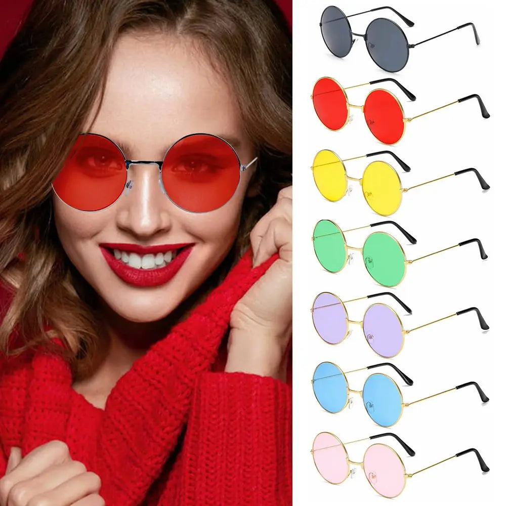 1PC Retro Round Hippie Sunglasses Fashion Circle Metal Sunglasses for Women Men Disco Party Glasses