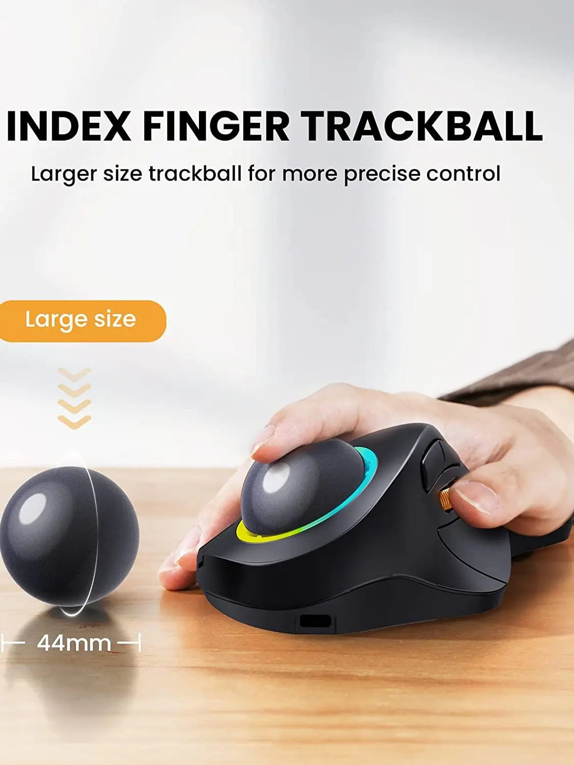 ProtoArc Wireless Index Finger Trackball Mouse Rechargeable RGB Rollerball BT 2.4g Mice for Computer Laptop 3 Device Connection