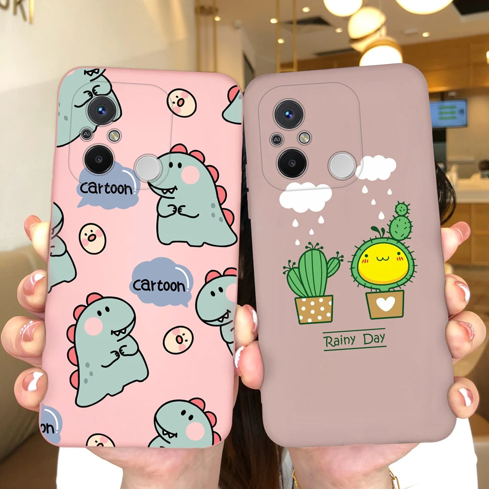 Phone Case For Redmi 12C 11A 4G Cartoon Dinosaur Soft Silicon TPU Matte Back Cover Coque For Redmi 12 C 11 A 4G Funda Capa Shell