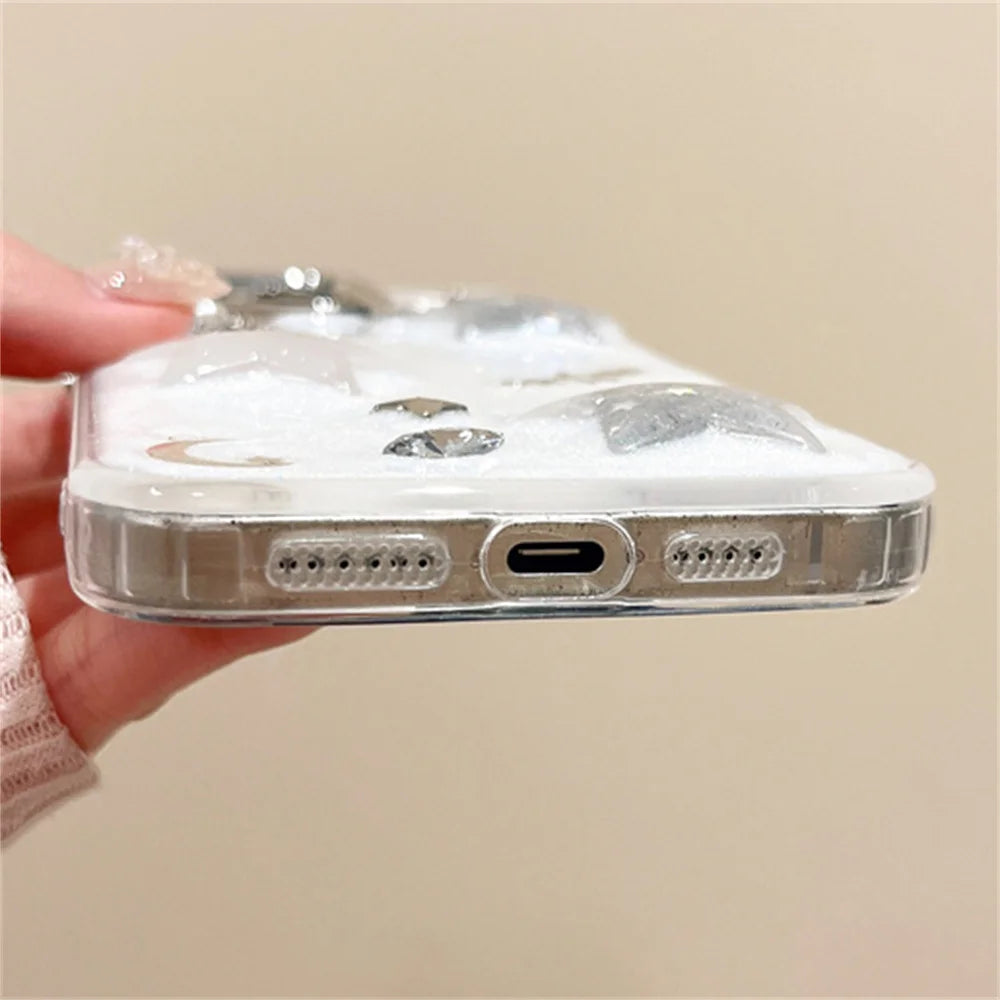 Luxury Silicone Glue Drip Glitter Star Moon Phone Case For iPhone 16 15 14 Plus 13 12 11 Pro Max Cute 3D Clear Shockproof Cover