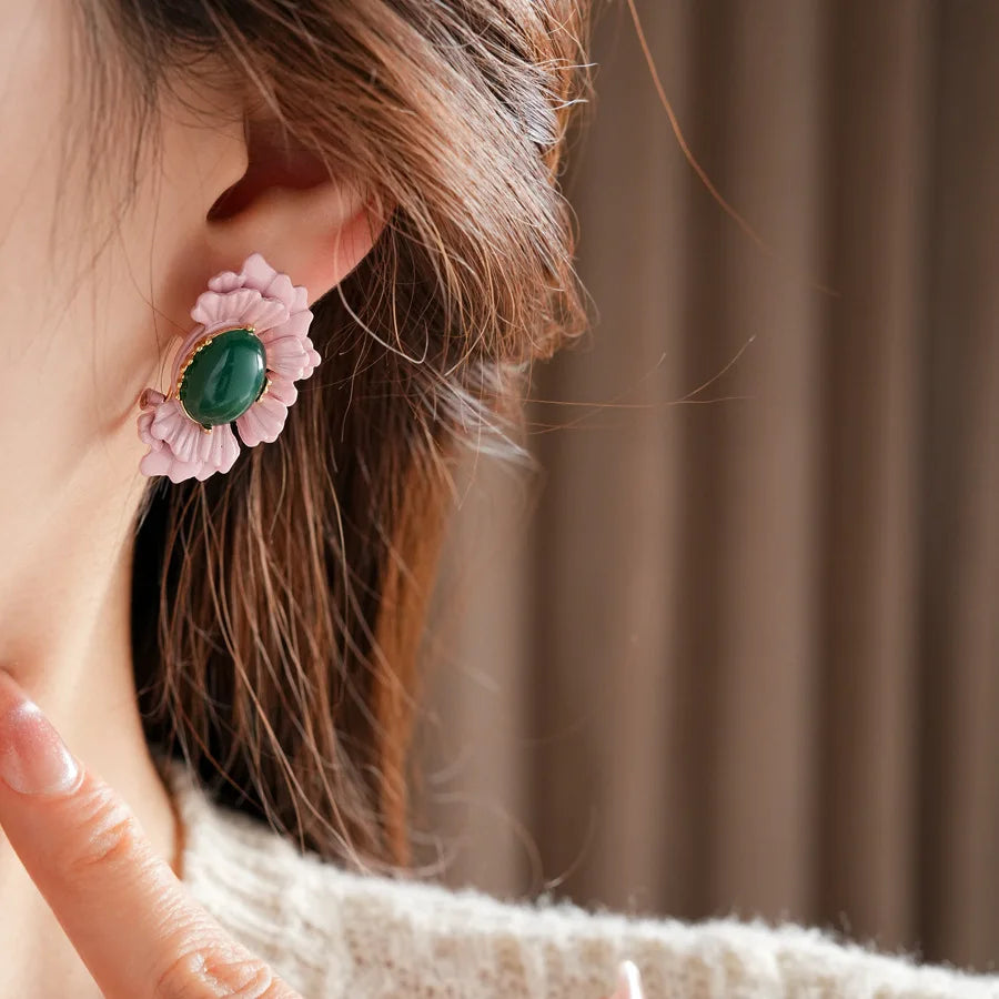 Fashion Romantic Flower Earrings Pink 2025 New Creative High Grade Designers Pendientes Mujer