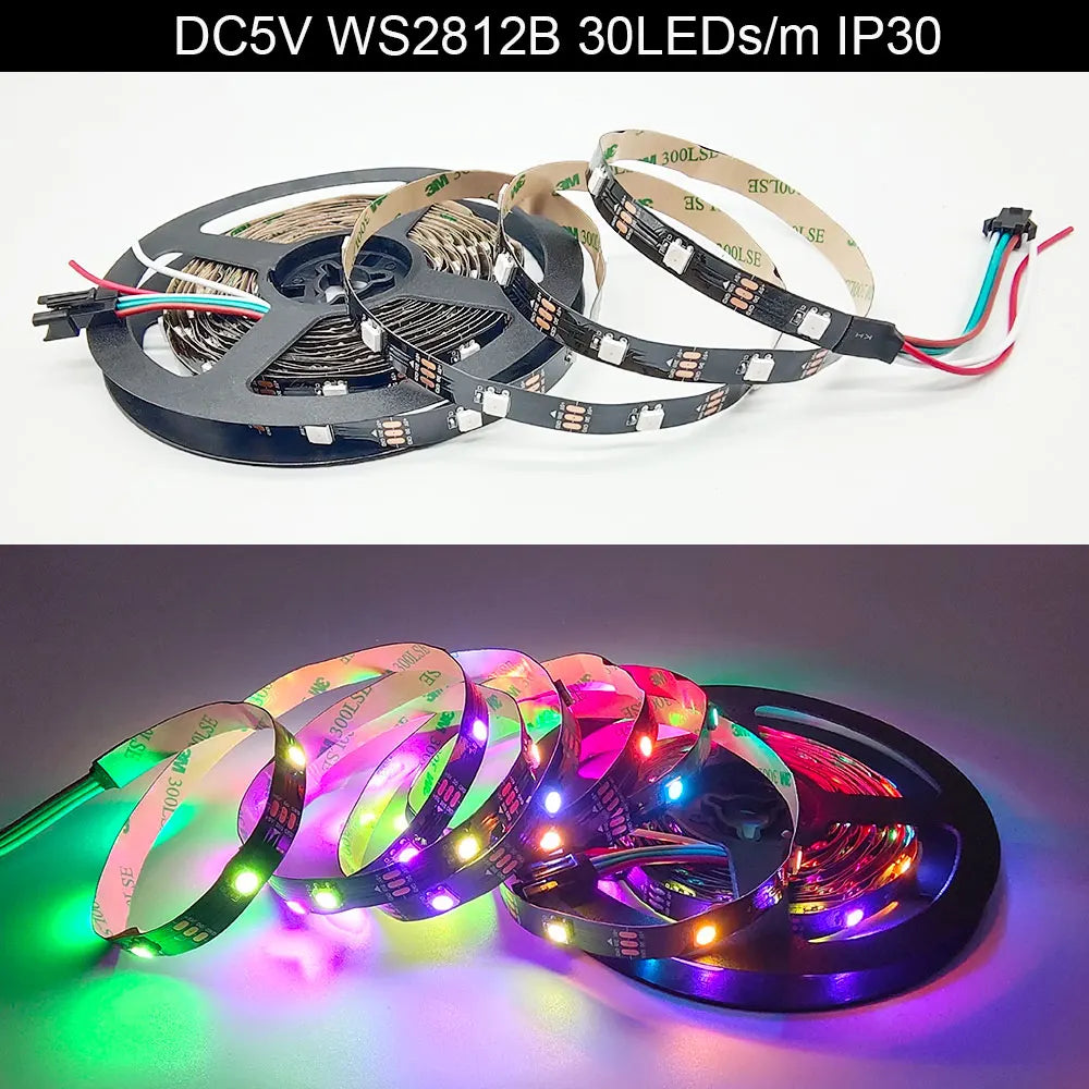 5V WS2812B WS2812 Digital Flexible Individually Addressable Pixel Led Strip RGB LED Strip 30/60/74/96/144Pixel/Leds/M Tape Light