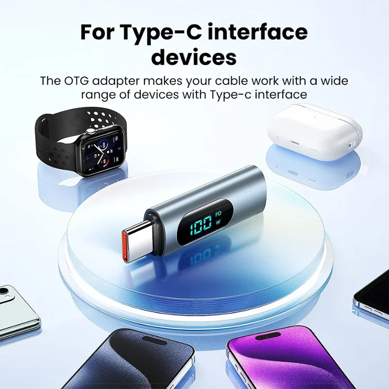 PD100W Fast Charging Type C OTG Adapter Digital Display Type-C Male to Type-C Female Connector For Cell Phones Laptop Macbook