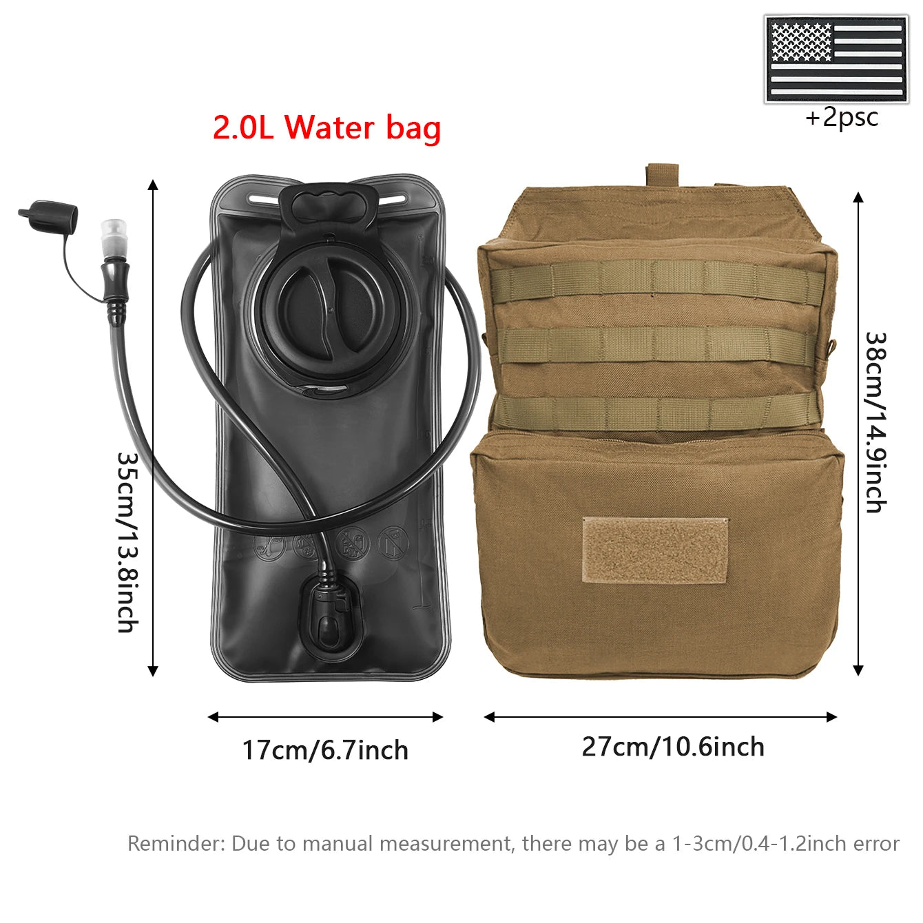 Outdoor sports drinking equipment: 2L large-capacity water bag + molle backpack, suitable for hiking, camping, and cycling
