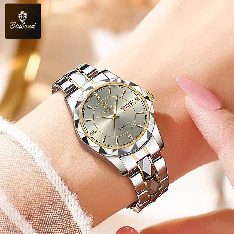 BINBOND B5552 New Luxury Brand Quartz Women's Watches 30M Waterproof Luminous Date Wristwatch Fashion Business Womens Watches